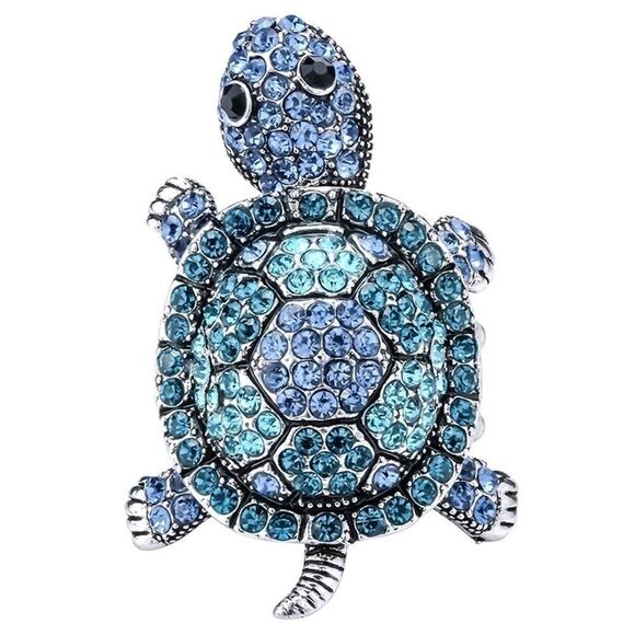 BijouStudios Rings Jewelry - Silver and Multi Blue Crystal Sea Turtle Stretch Statement Ring